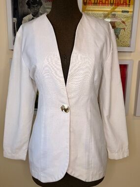 Vintage 90s Minimalist Vintage White Blazer – Clean Girl Tailored Jacket